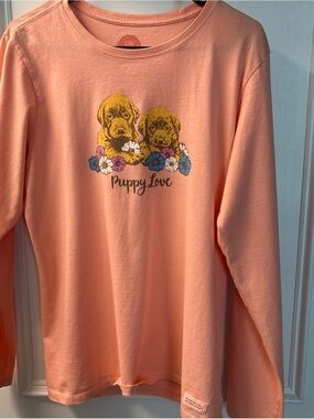 Life Is Good Peach Long Sleeve "Puppy Love" Tee
